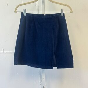 Vintage Wrapper Navy‎ Velvet Mini Skirt Front Slit Vintage Style Size 3/4